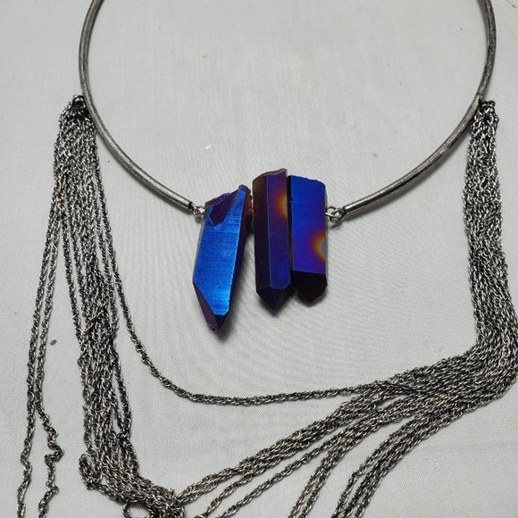 Gimmicks quartz stone silver chain collar with layered chain necklace - Picture 3 of 8